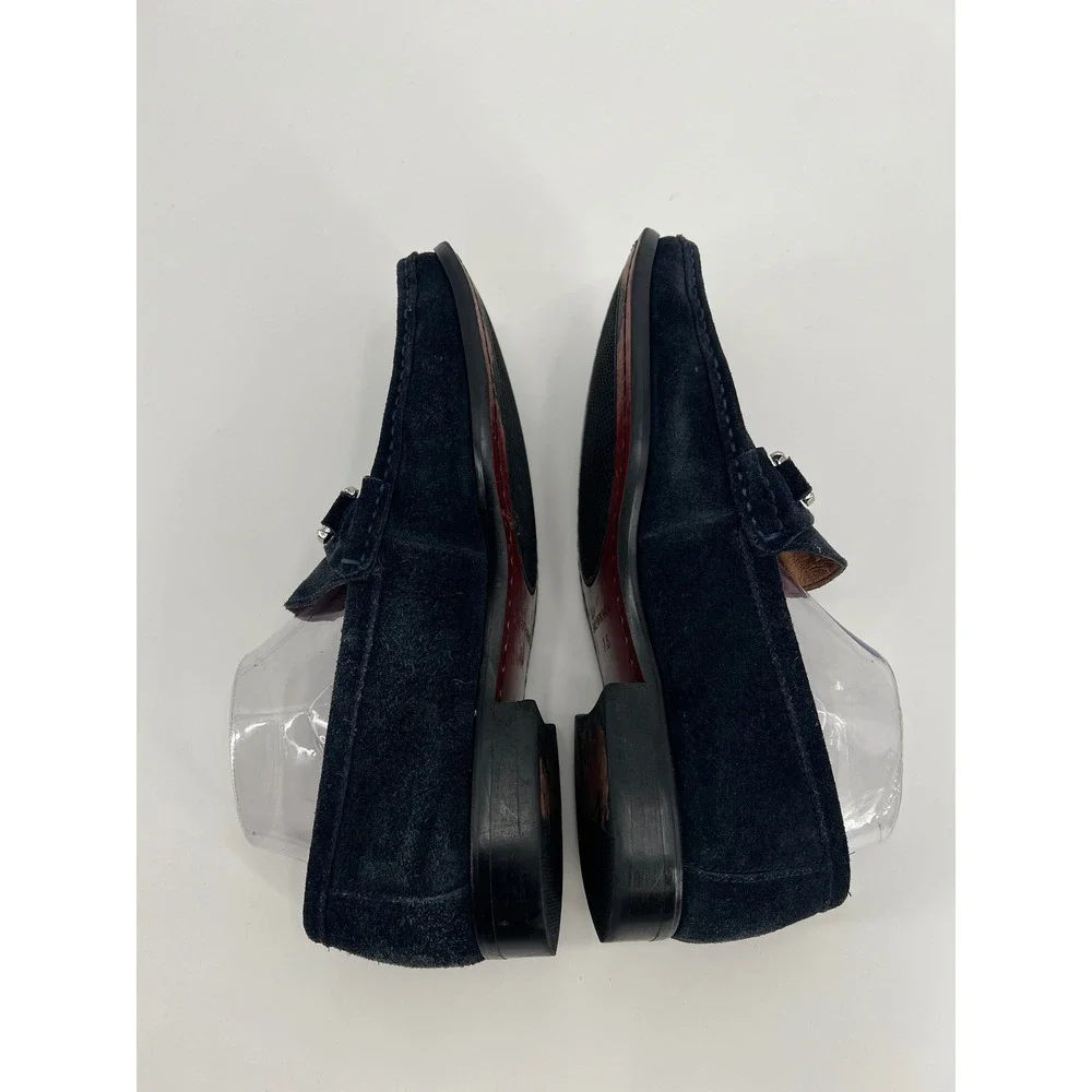 Saks Fifth Avenue Donato Mens 7.5 Navy Blue Suede Bit Loafers Perforated Shoes